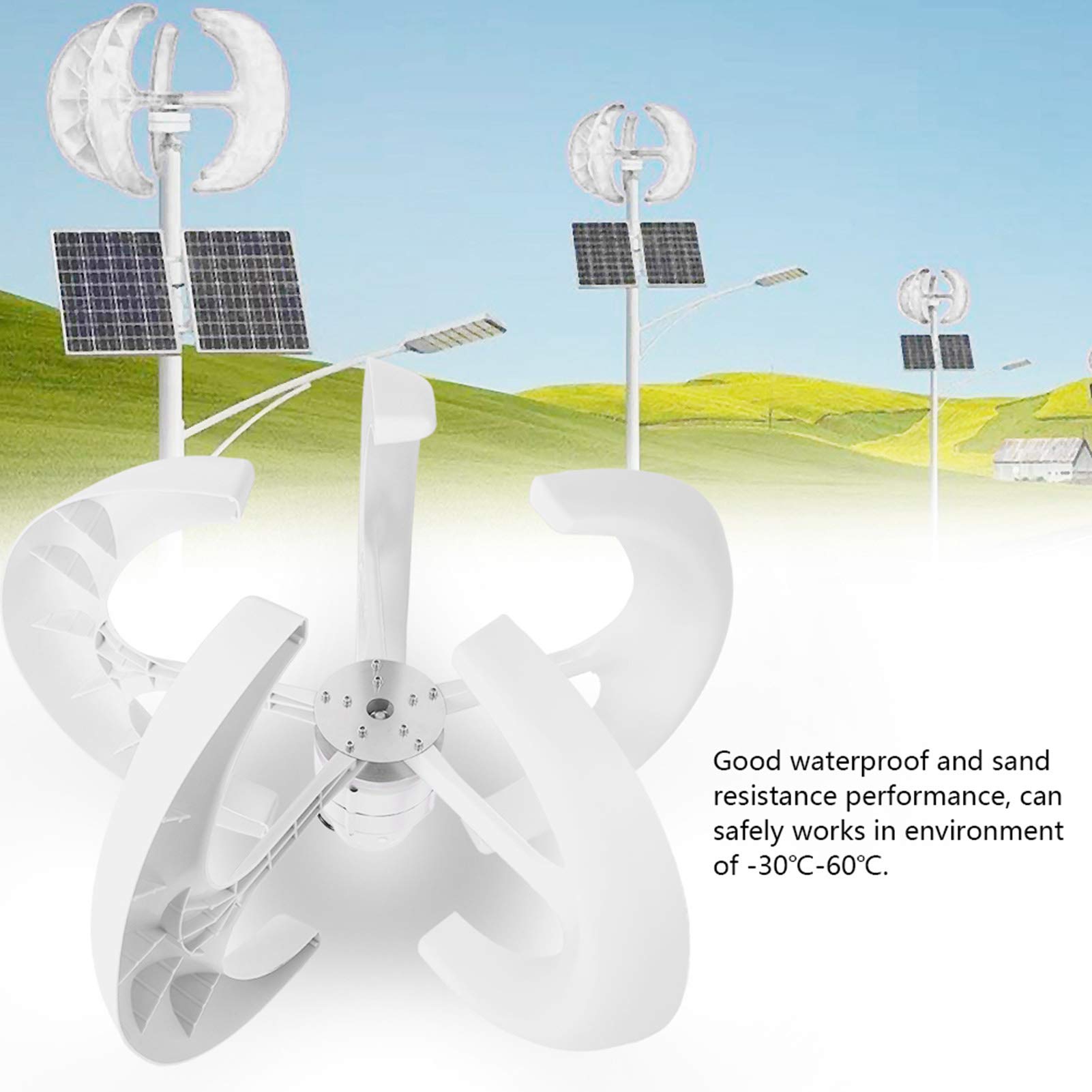 Wind Turbine, 600W DC12V Vertical Wind Generator 5 Blades Wind Turbine Generator Kit Electricity Producer Equipment for Hybrid Wind Solar System, White