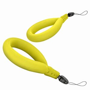 avorast 2 pack waterproof camera float, waterproof float strap for underwater camera, universal floating wristband hand grip lanyard compatible with gopro, waterproof pouch case (lemon yellow)