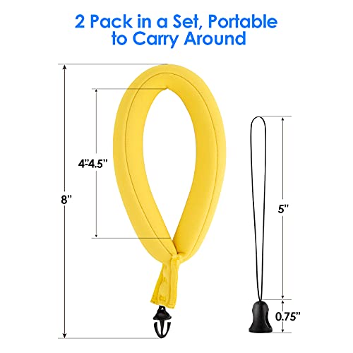 Avorast 2 Pack Waterproof Camera Float, Waterproof Float Strap for Underwater Camera, Universal Floating Wristband Hand Grip Lanyard Compatible with GoPro, Waterproof Pouch Case (Lemon Yellow)