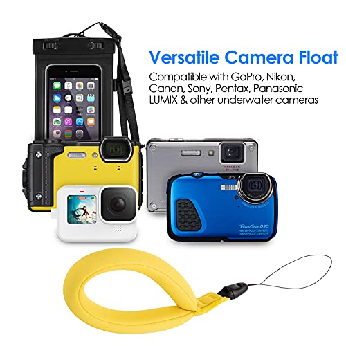 Avorast 2 Pack Waterproof Camera Float, Waterproof Float Strap for Underwater Camera, Universal Floating Wristband Hand Grip Lanyard Compatible with GoPro, Waterproof Pouch Case (Lemon Yellow)