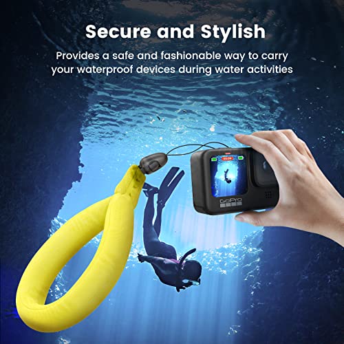 Avorast 2 Pack Waterproof Camera Float, Waterproof Float Strap for Underwater Camera, Universal Floating Wristband Hand Grip Lanyard Compatible with GoPro, Waterproof Pouch Case (Lemon Yellow)