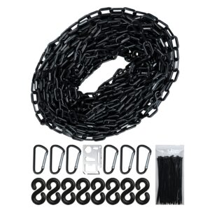 black plastic chain - 50 32 65 feet plastic safety barrier chain for crowd control, parking barrier and delineator post with base - safety security chain with accessories
