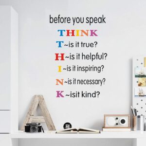 toarti colorful inspirational quotes wall decals, before you speak think lettering wall stickers, motivational positive saying vinyl wall art for kids room classroom decor