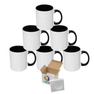 mr.r sublimation blanks dishwasher ceramic coffee mugs with black color mug inner and handle drinking cup mug for milk tea cola water,11oz, set of 6