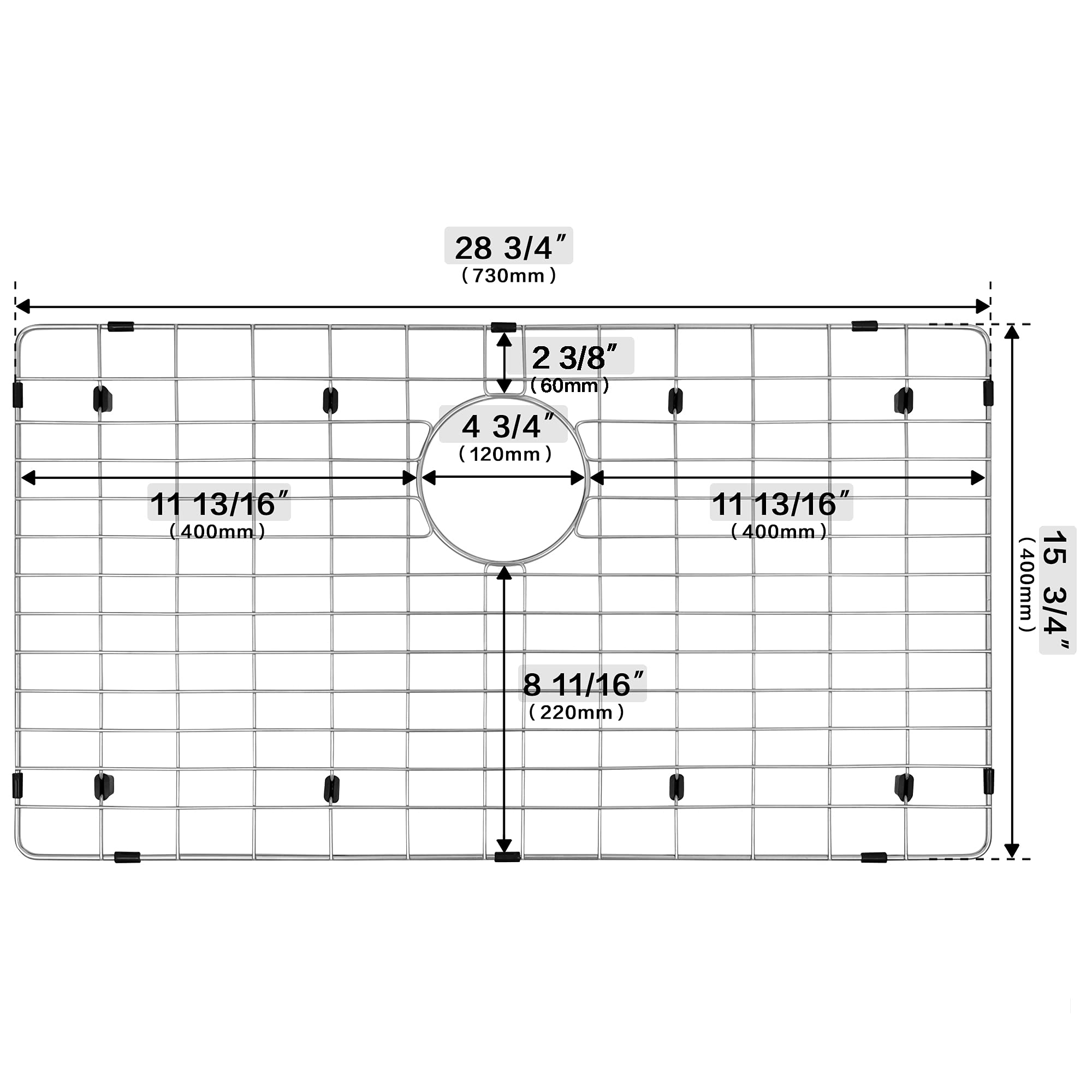 MONSINTA Kitchen Sink Grid and Sink Protector, Stainless Steel Sink Grids 28 3/4" x 15 3/4" with Rear Drain for Single Sink Bowl, Sink Bottom Grid, Sink Grate