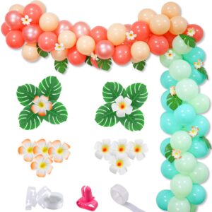 tropical balloon garland arch kit, hawaii luau balloon garland with palm leaves plumeria for tropical party decorations aloha luau party girls baby shower moana birthday decorations