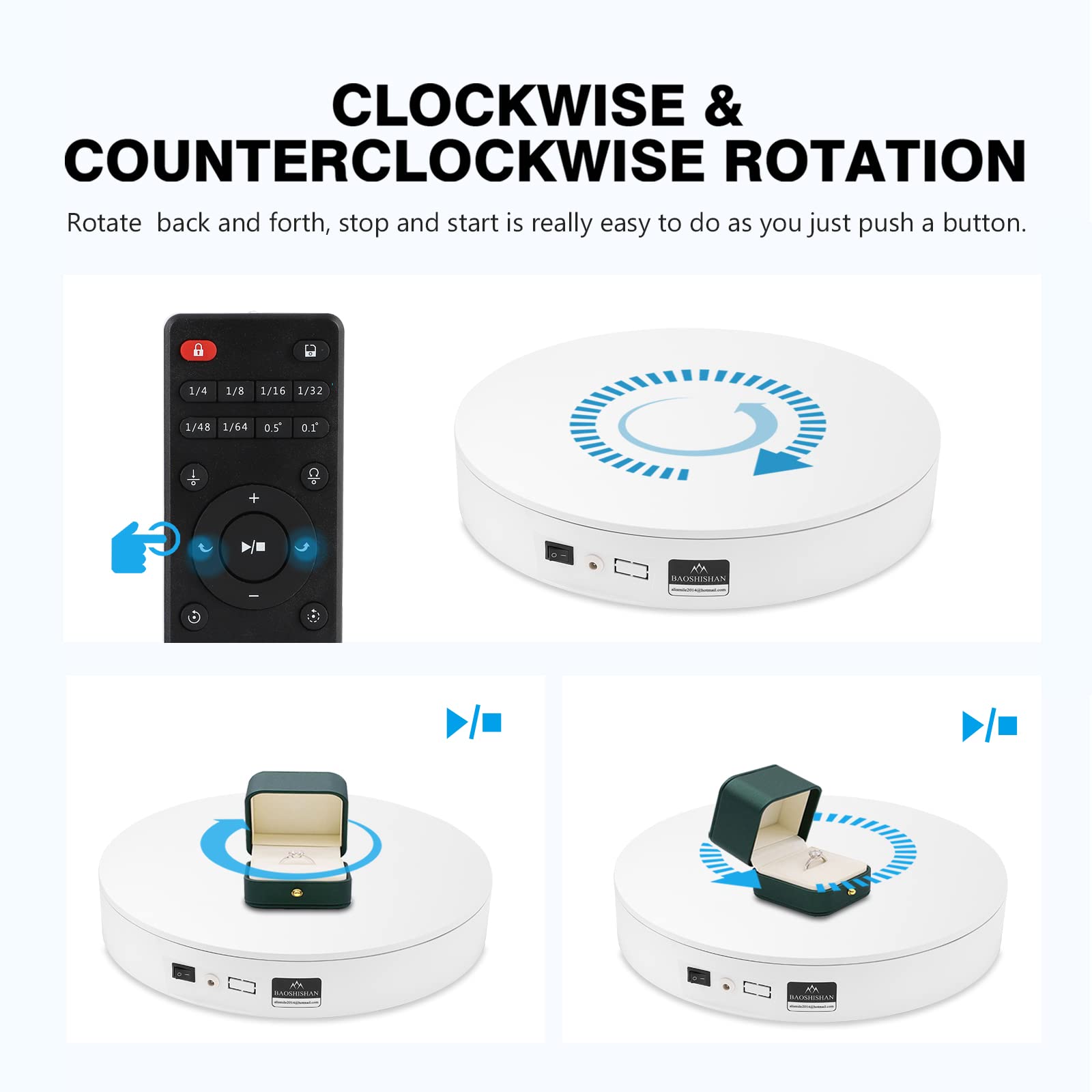 BAOSHISHAN Motorized Rotating Display Stand 13.7inch/110LB, 360 Degree Photography Turntable with Remote Control, Electric Turntable for Products Photo or Short Video, Panoramic Images, 3D Scanning