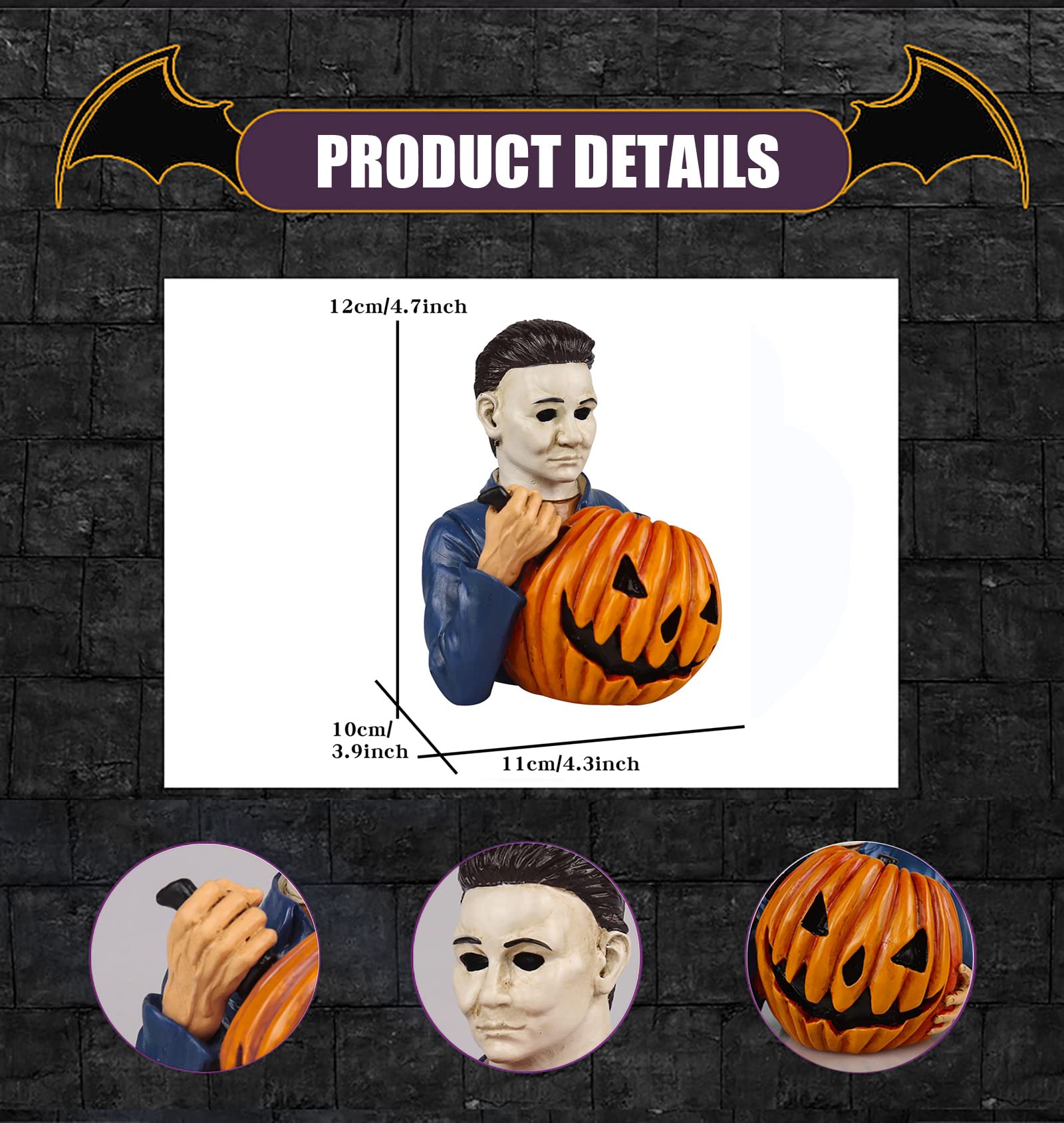 nezababy Light Up Michael Myers Statue Halloween Decoration Sam Trick 'r Treat with Pumpkin Horror Movie Garden Gnomes Decor Resin