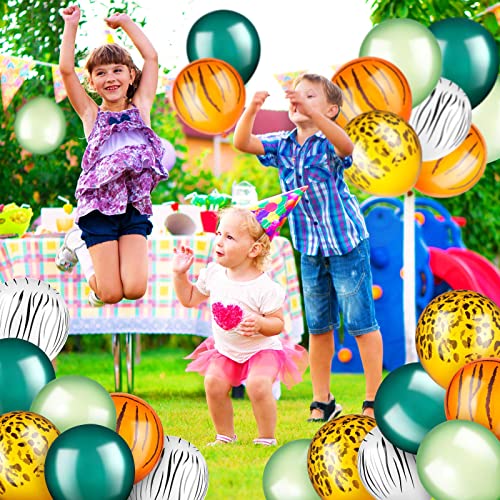 Liliful 24 Pieces Jungle Balloons 12 Inch Jungle Safari Balloons Animal Print Balloons Jungle Safari Theme Party Decorations Jungle Theme Party Supplies (Fresh Color,Animal Print Style)