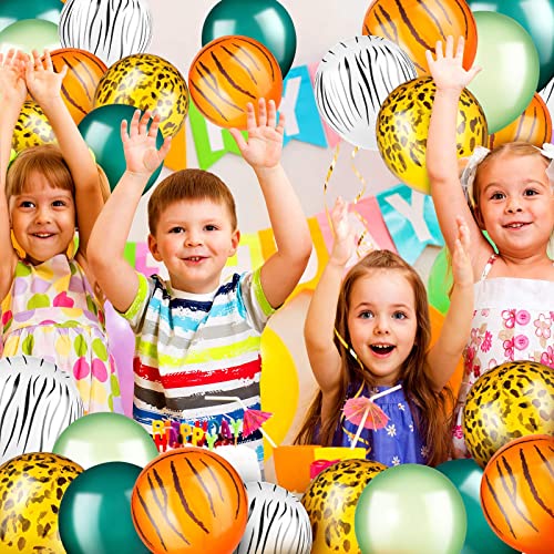 Liliful 24 Pieces Jungle Balloons 12 Inch Jungle Safari Balloons Animal Print Balloons Jungle Safari Theme Party Decorations Jungle Theme Party Supplies (Fresh Color,Animal Print Style)