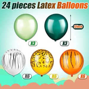 Liliful 24 Pieces Jungle Balloons 12 Inch Jungle Safari Balloons Animal Print Balloons Jungle Safari Theme Party Decorations Jungle Theme Party Supplies (Fresh Color,Animal Print Style)