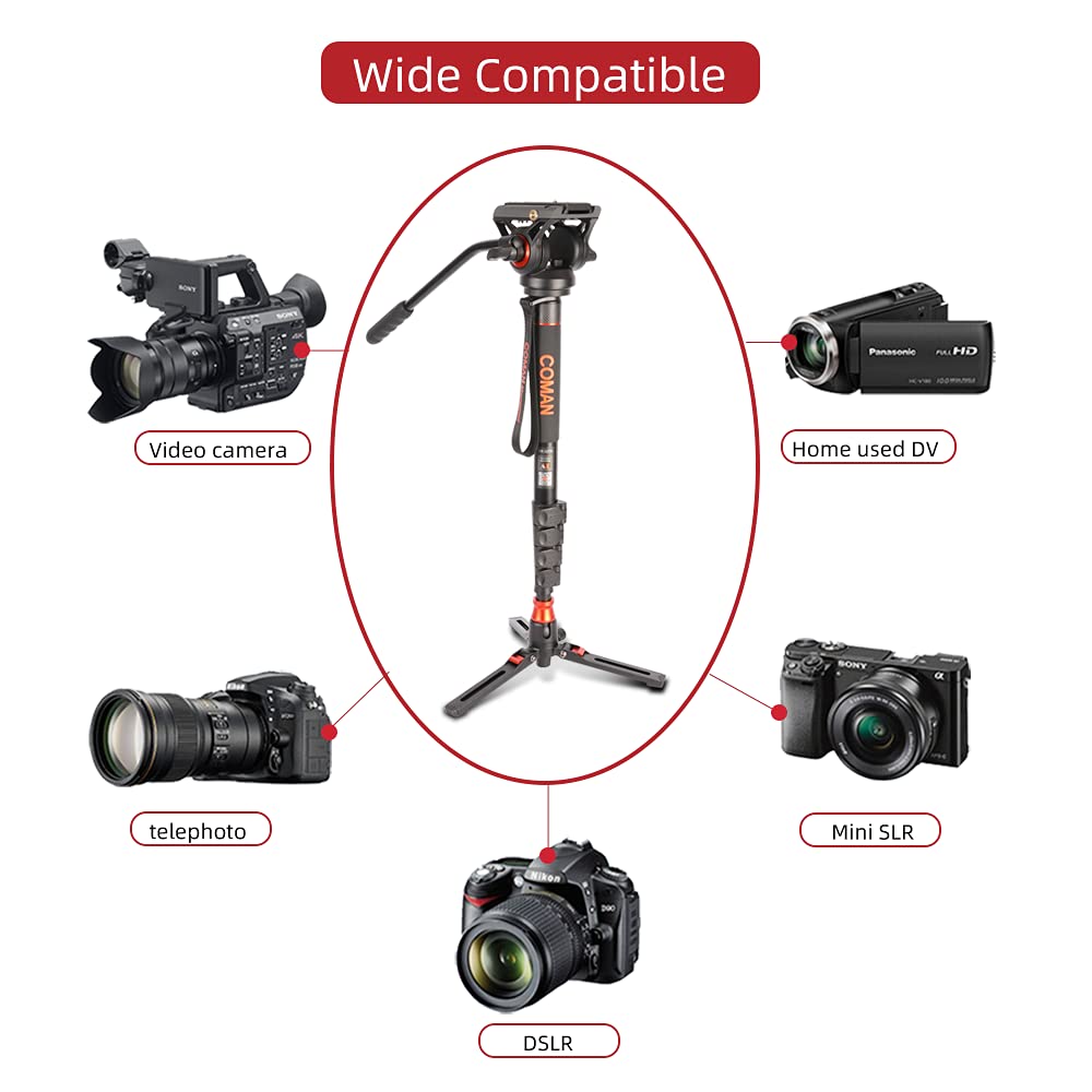 Famall Monopod with Feet, Coman Professional Video Camera Monopod with Tripod Stand 70.6 inch Max Load 22 Lbs for Cameras, Canon, Nikon, Sony, DSLR, Video Camcorder