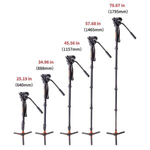 Famall Monopod with Feet, Coman Professional Video Camera Monopod with Tripod Stand 70.6 inch Max Load 22 Lbs for Cameras, Canon, Nikon, Sony, DSLR, Video Camcorder