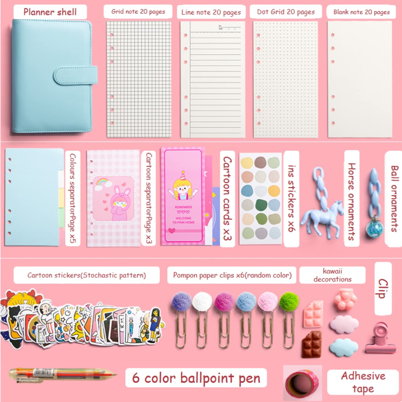 Reinvent Me D.I.Y. Planner,Personalize Notebook/Journal/Handbook/Planner/Diary with Fun Stickers,Embellishments,Loose-leaf papers,Paper Clips etc. (blue,replace with new gifts)