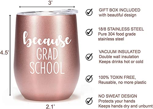 Rock & Llama Grad School Gifts 12oz Tumbler Cup Wine Glass Gifts for Grad Students PhD Graduation Gifts for Women Graduate Degree Masters School Acceptance Gift Grad Student Mug