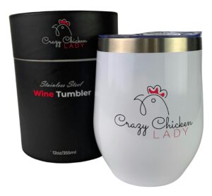 crazy chicken lady - stainless steel stemless wine glass - crazy chicken lovers gifts