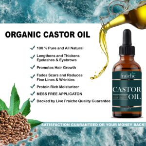 Organic Castor Oil (2oz) + FREE Lash Serum Mascara Starter Kit - USDA Approved Pure Cold Pressed Hexane Free Natural Hair Growth Oil - Live Fraiche Eyebrow Growth Serum & Oil Treatment For Hair