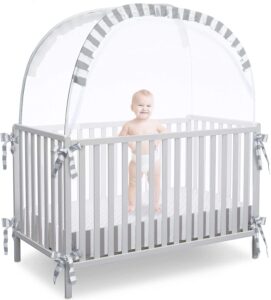 baby safety pop up crib tent | premium crib net to keep baby from climbing out | upgraded mesh fabric | protect your baby from falls | unisex infant crib tent net