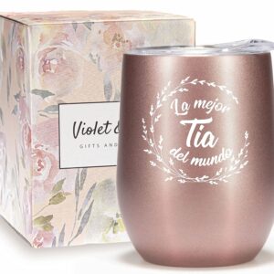 VIOLET & GALE Tia Gifts From Niece 12oz Tumbler Cup Wine Glass Best Tia Ever Gifts Regalos Para Tía de Sobrina Aunt Gifts in Spanish Taza Coffee Mug