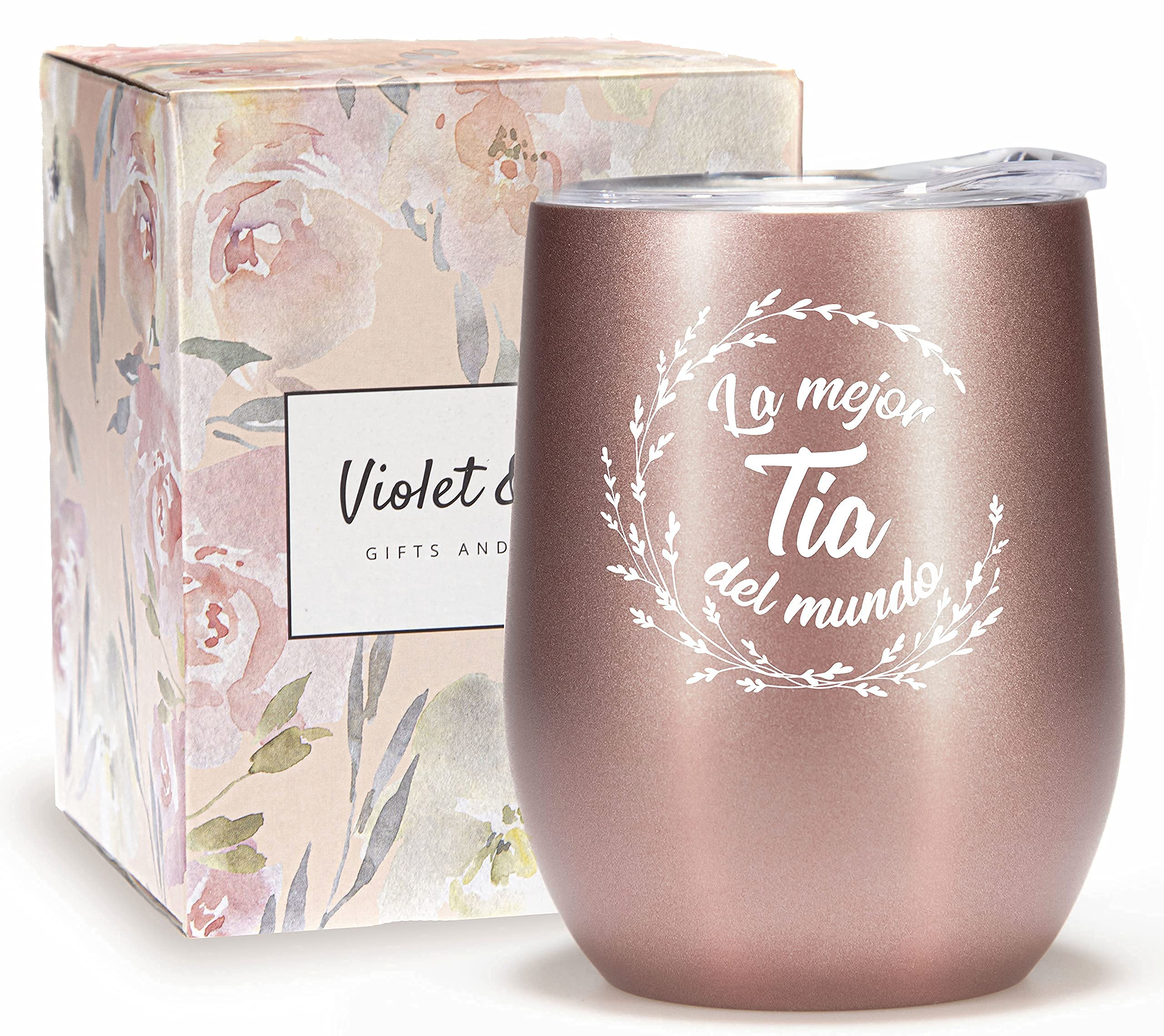 VIOLET & GALE Tia Gifts From Niece 12oz Tumbler Cup Wine Glass Best Tia Ever Gifts Regalos Para Tía de Sobrina Aunt Gifts in Spanish Taza Coffee Mug