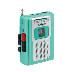 jensen cr-100 retro portable am/fm radio personal cassette player compact lightweight design stereo am/fm radio cassette player/recorder & built in speaker (teal limited edition)