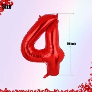 40 Inch 4 Red Number Balloons Mylar Foil Helium Digital Balloons Baby Shower 4st Birthday Party Decor Supplies…