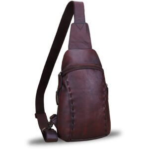 lrto genuine leather sling bags hiking backpacks fanny pack vintage handmade crossbody chest daypack shoulder bag (coffee)