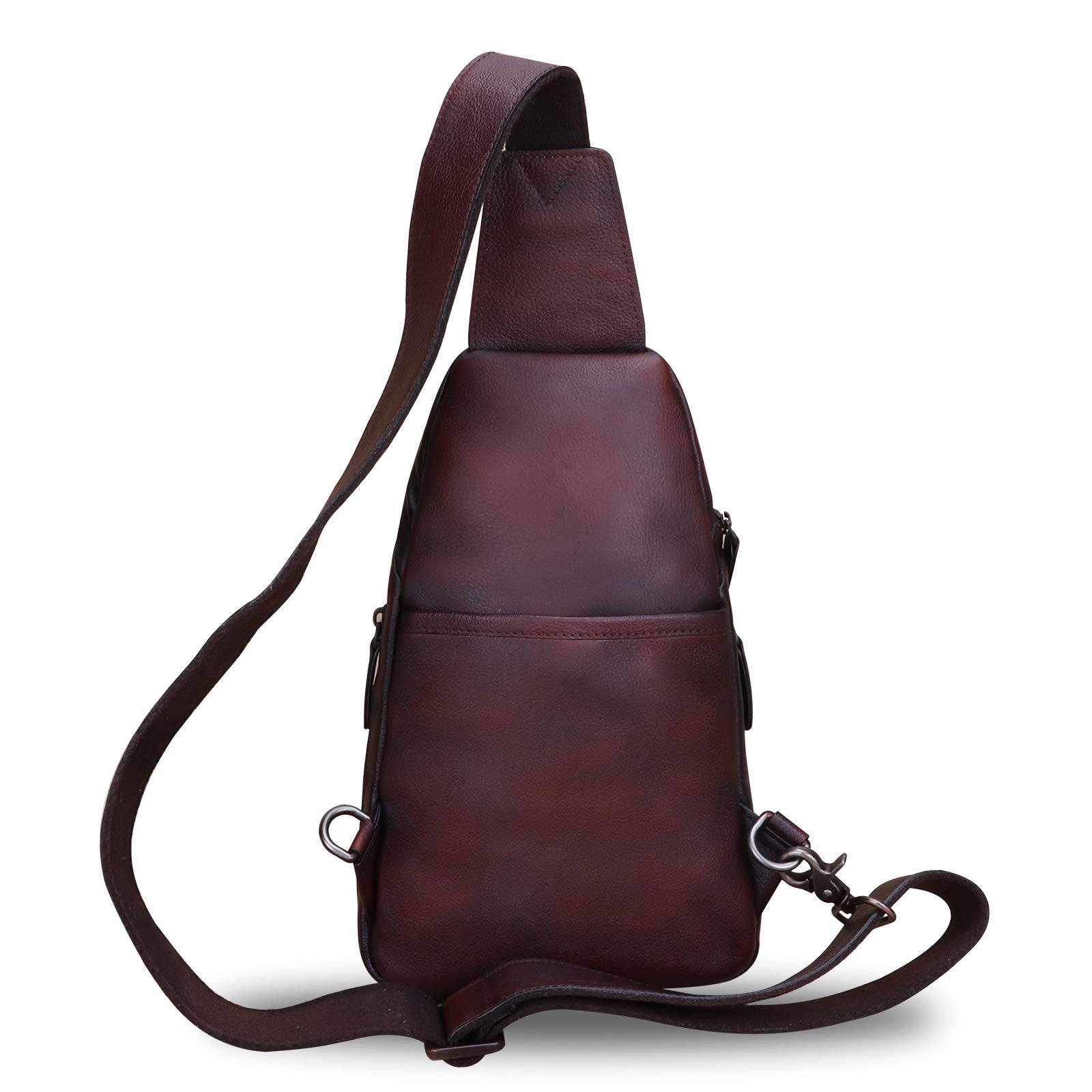 LRTO Genuine Leather Sling Bags Hiking Backpacks Fanny Pack Vintage Handmade Crossbody Chest Daypack Shoulder Bag (Coffee)