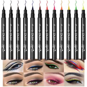 evpct 12pcs colors matte waterproof colored liquid eyeliner colorful set rainbow colorful neon winged eyeliner stamp shapes delineador de ojos de colores red orange pink black blue liquid eye liners