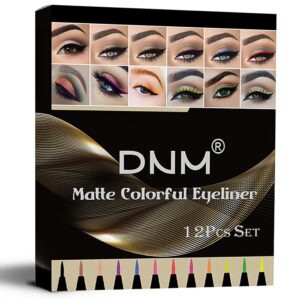 evpct 12Pcs Colors Matte Waterproof Colored Liquid Eyeliner Colorful Set Rainbow Colorful Neon Winged Eyeliner Stamp Shapes delineador de ojos de colores Red Orange Pink Black Blue Liquid Eye Liners