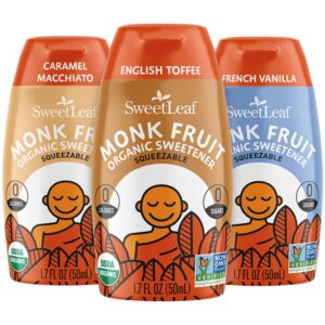 sweetleaf organic monk fruit sweetener, monk fruit extract, sugar free monkfruit sweetener, keto syrup for coffee, sugar alternative, 3 flavors, 1.7 fl oz ea (pack of 3)