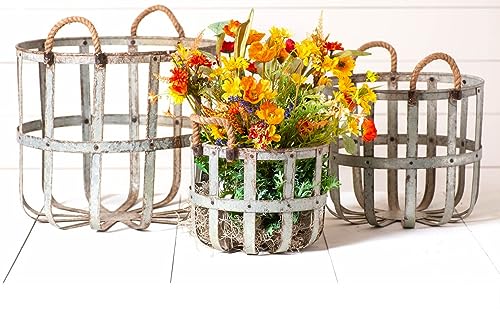 Irvin's Country Tinware Rustic Round Metal Basket Set