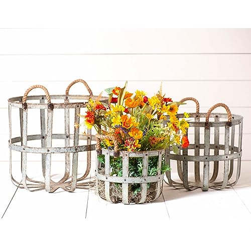 Irvin's Country Tinware Rustic Round Metal Basket Set