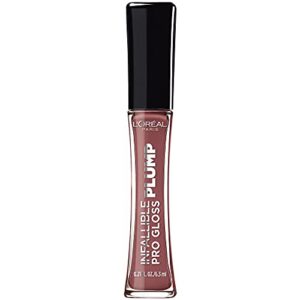 l'oreal paris infallible pro gloss plump lip gloss with hyaluronic acid, long lasting plumping shine, lips look instantly fuller and more plump, radiant mauve, 0.21 fl. oz.