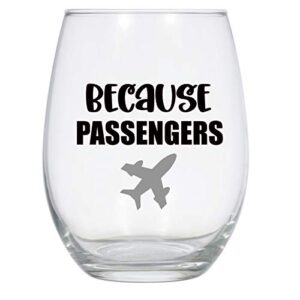 laguna design co. because passengers wine glass, 21 oz, flight attendant wine glass, pilot wine glass, funny stewardess gift black and silver