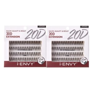 i-envy 20d extension cluster individual lashes (long, 2 pack) flat root seamless application perfect for diy lash extension