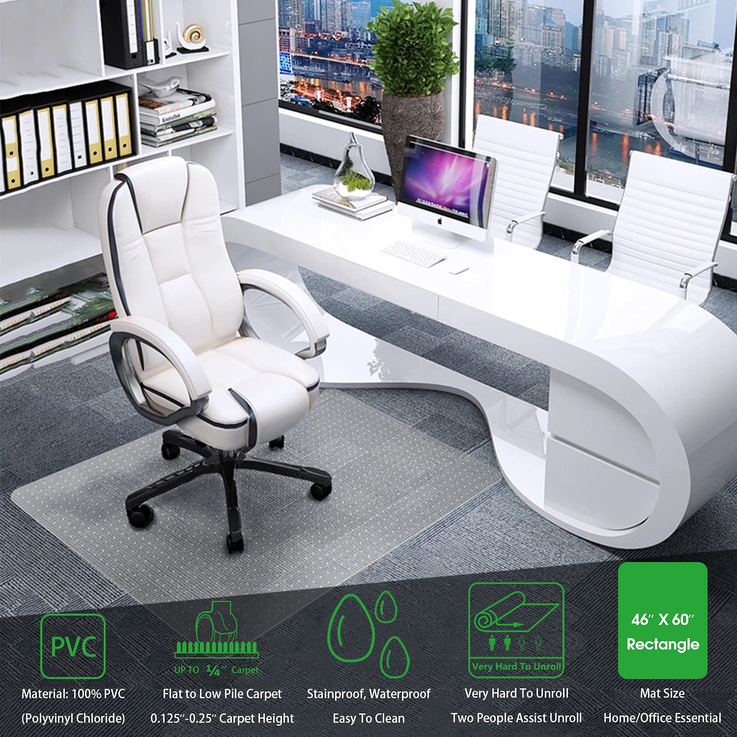 100pointONE Chair Mat for Carpet - 46" × 60" Clear Office Chair Mat for Low Pile Carpeted Floors (Rectangle)