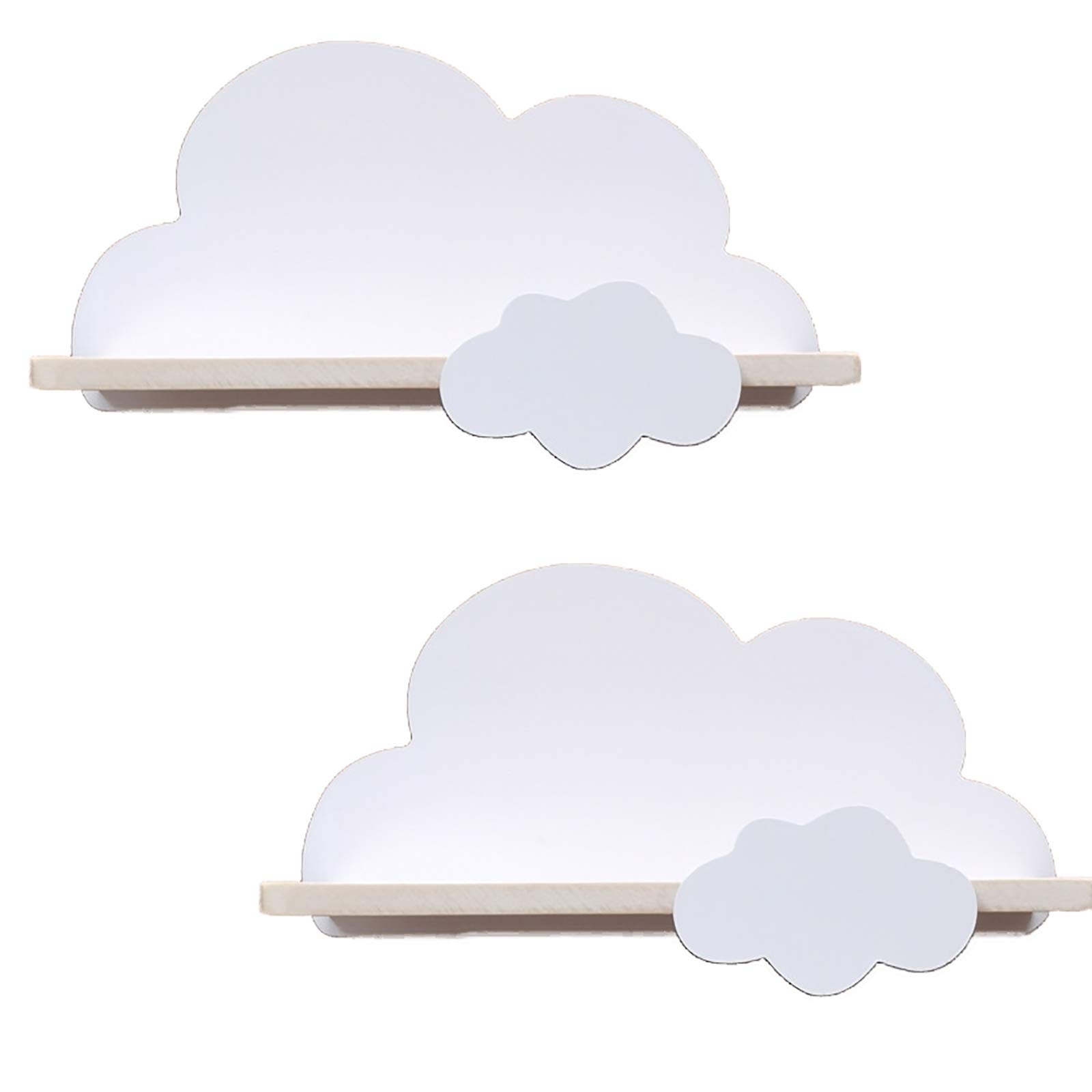 Haomian 2Pcs Cloud Shelves for Children’s Nursery Or Bedroom,Kids Nursery Room Shelves,Floating Bedroom Baby Book Shelf Storage Shelf, Cloud Floating Wooden Shelf Wall Decoration,White