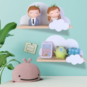 Haomian 2Pcs Cloud Shelves for Children’s Nursery Or Bedroom,Kids Nursery Room Shelves,Floating Bedroom Baby Book Shelf Storage Shelf, Cloud Floating Wooden Shelf Wall Decoration,White