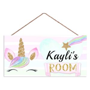 unicorn and princess sign, castle with rainbow personalized sign,girls bedroom baby nursery bedroom door sign wood plaque sign wall decor gift