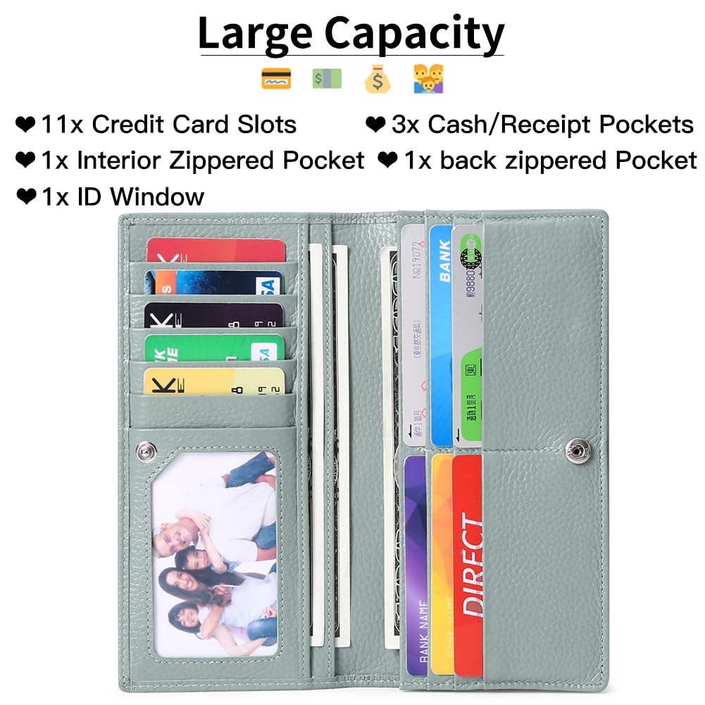 GOIACII Wallets for Women RFID Blocking Ultra Slim Real Leather Credit Card Holder Clutch