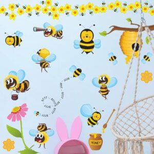 RW-1061 3D Bee Wall Decals Bee Flowers Wall Stickers Cartoon Animals Stickers DIY Removable Animals Tree Branch Wall Art Decor for Kids Babys Nursery Bedroom Living Room Playroom Classroom Decoration