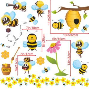 RW-1061 3D Bee Wall Decals Bee Flowers Wall Stickers Cartoon Animals Stickers DIY Removable Animals Tree Branch Wall Art Decor for Kids Babys Nursery Bedroom Living Room Playroom Classroom Decoration