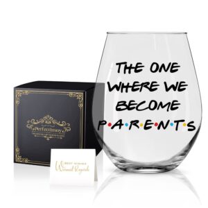perfectinsoy the one where we become parents wine glass with gift box, mother's day gift for women, her, girls, friends, bff, sisters, grandma, aunt, new dad mom gift, pregnancy announcement