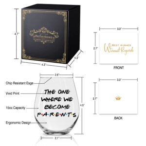 Perfectinsoy The One Where We Become Parents Wine Glass with Gift Box, Mother's Day Gift for Women, Her, Girls, Friends, BFF, Sisters, Grandma, Aunt, New Dad Mom Gift, Pregnancy Announcement