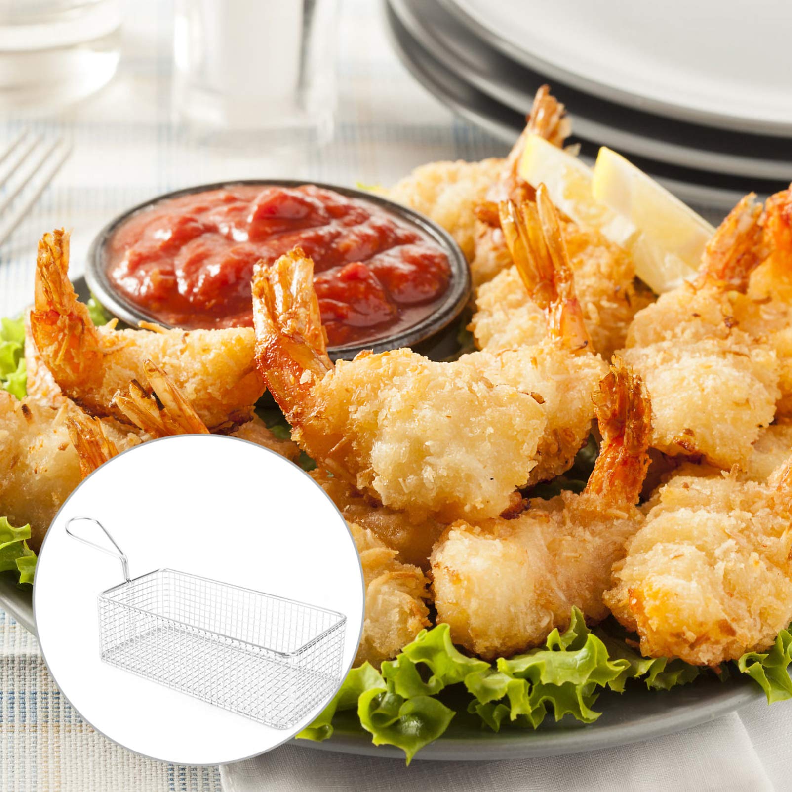 YARDWE Snack Serving Round Serving Tray Frying Basket for Pot Deep Fryer Basket Turkey Fryer Basket Food Tray French Fries Basket Stainless Steel Fry Basket Frying Pan Rectangle