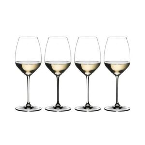 Riedel Extreme Riesling Wine Glass Set of 4( 2-Pack, Clear) with Large Microfiber Polishing Cloth and Wine Pourer Bundle (4 Items)