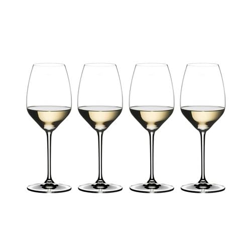 Riedel Extreme Riesling Wine Glass Set of 4( 2-Pack, Clear) with Large Microfiber Polishing Cloth and Wine Pourer Bundle (4 Items)