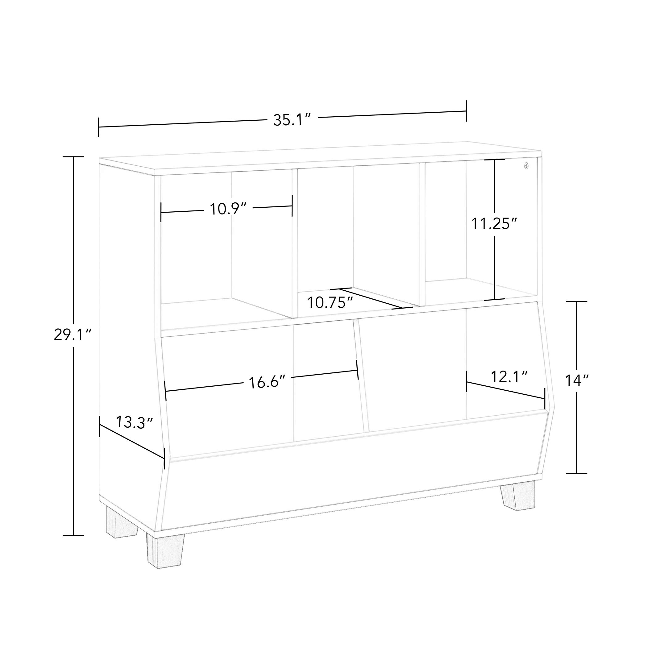 RiverRidge Kids Catch-All Multi-Cubby 35-Inch 2 Toy Organizer, White/Gray Bins