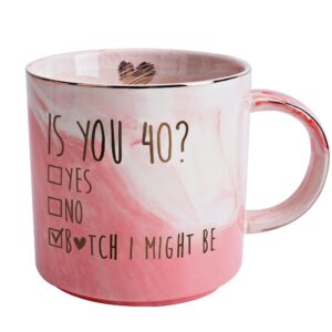 funny 40th birthday gifts for women - turning 40 year old birthday bday gift ideas for wife, mom, daughter, sister, aunt, best friends, coworkers - fabulous pink marble mug, ceramic 11.5oz coffee cup